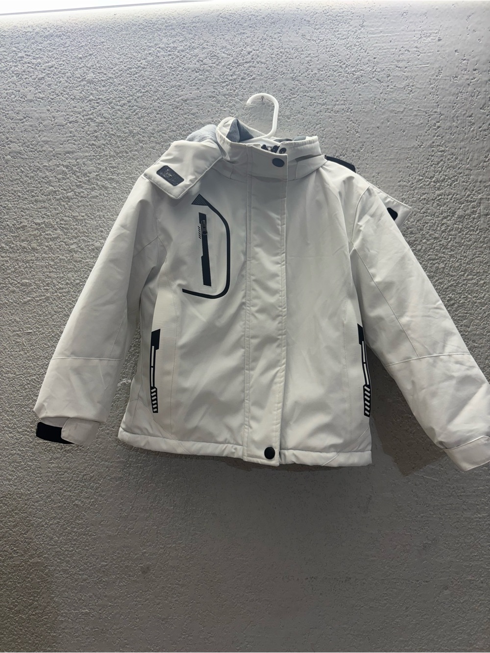Kids White Puffer Jacket with Black Trim